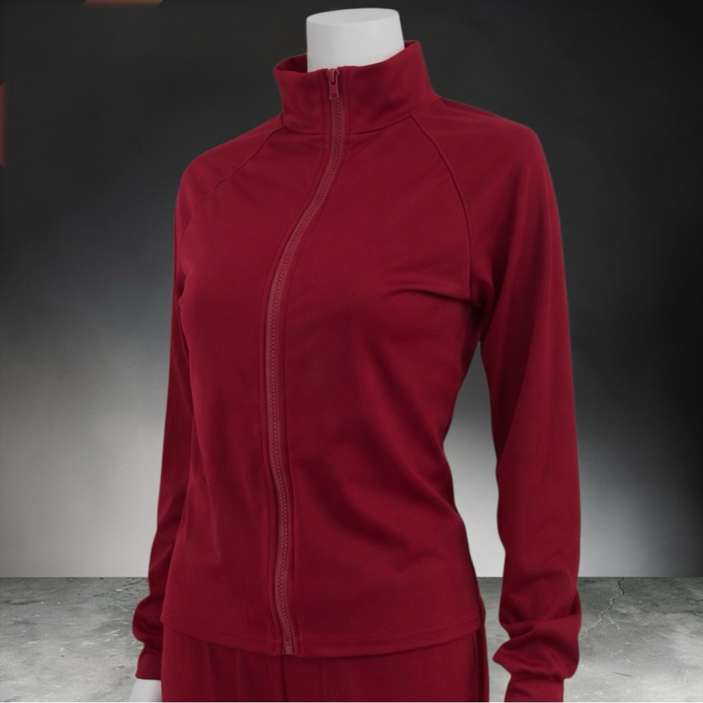 New Women's Zip-Front Track Jacket & Pants Set - Burgundy - Picture 2 of 13